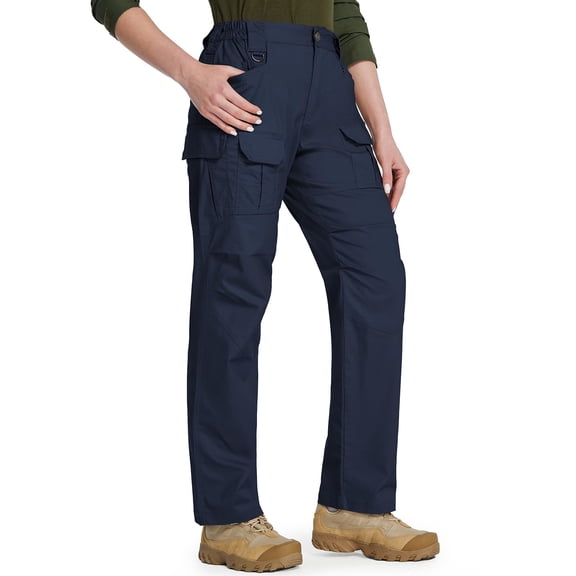 WULMLEO Women's Stretch Tactical Pants Water Resistant Ripstop Cargo Work Bottoms Outdoor Lightweight Hiking Tousers Navy 2XL