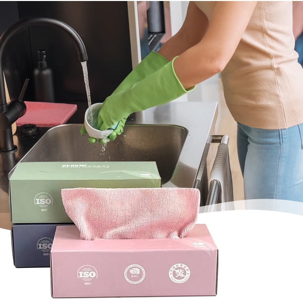 Paños de microfibra - Toallitas reutilizables en pack de 20 con caja dispensadora, azul/verde/rosa, súper absorbentes para cocina y coche