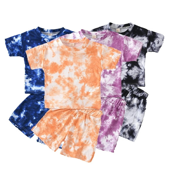 Esaierr Baby Infant 2Pcs T-Shirt 2 Piece Outfit Tie Dye Short Sleeve Tees Short Set for Boys Girls for 12M-5Y