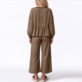 thumbnail image 4 of Szluipve Women Gingham Plaid 2 Piece Outfit Long Sleeve Ruffle Hem Loose Top Wide Leg Cropped Pants Casual Loungewear Set Brown S, 4 of 4