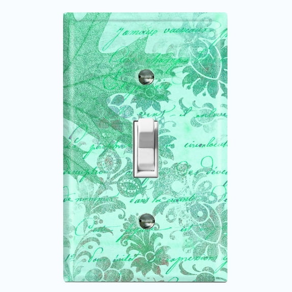 Metal Light Switch Plate Outlet Cover (Teal Leaf Letter Damask LET010)