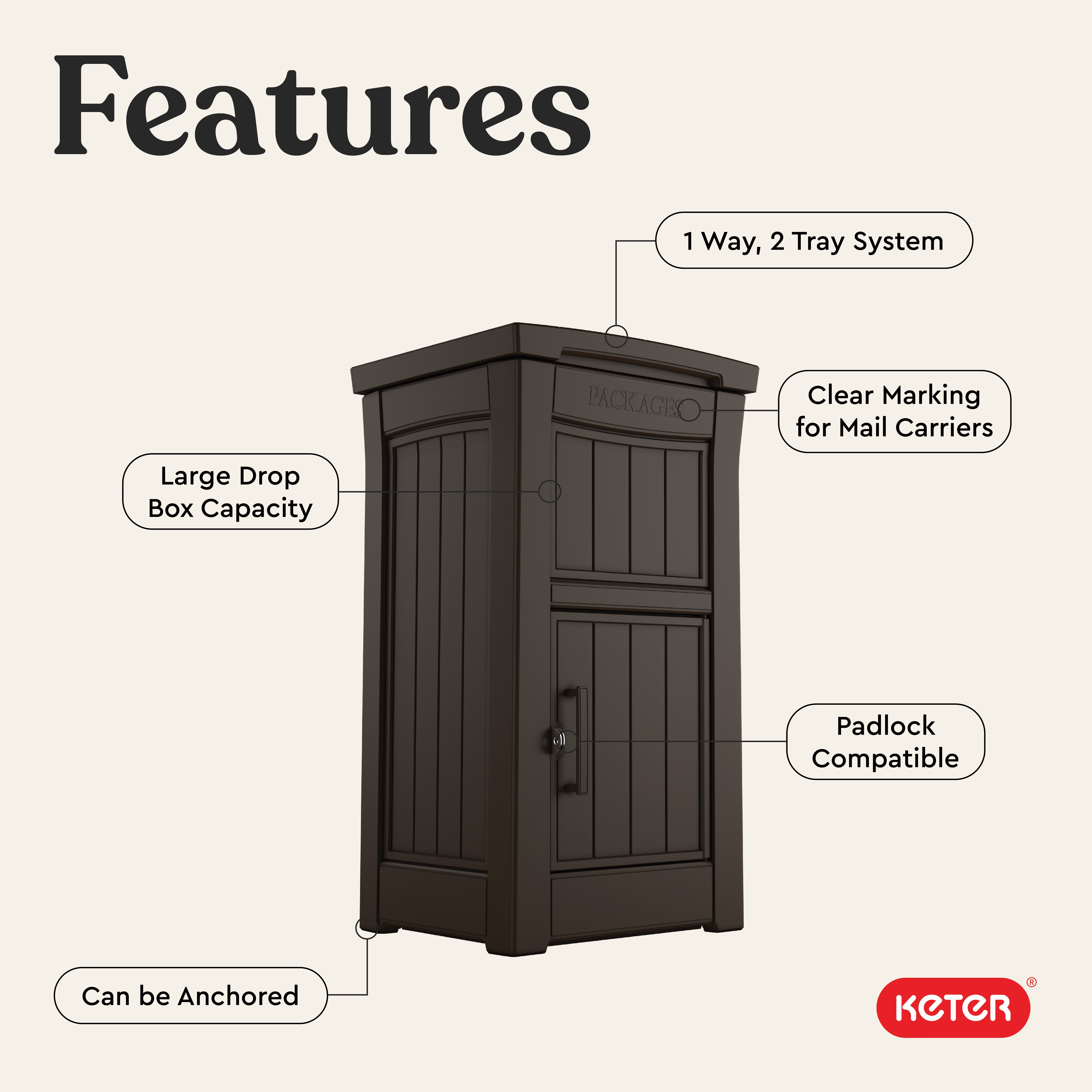 Keter Brown Package Delivery Box for Porch with Lockable Secure Storage Compartment