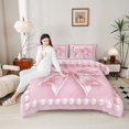 thumbnail image 4 of Manfei Girls Pink Pearl Bowknot Bedding Comforter Set 2pcs,Ribbon Bowtie Twin Comforter Sets Microfiber,Dreamy Princess Breathable Bedding Set,Microfiber Bedroom Decor,Reversible, 4 of 8