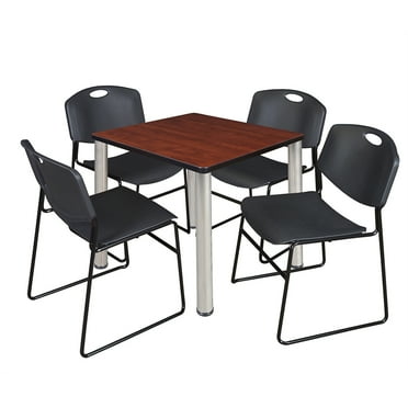 Regency Kee 30" Square Breakroom Table- Cherry/ Black & 4 Zeng Stack Chairs- Black