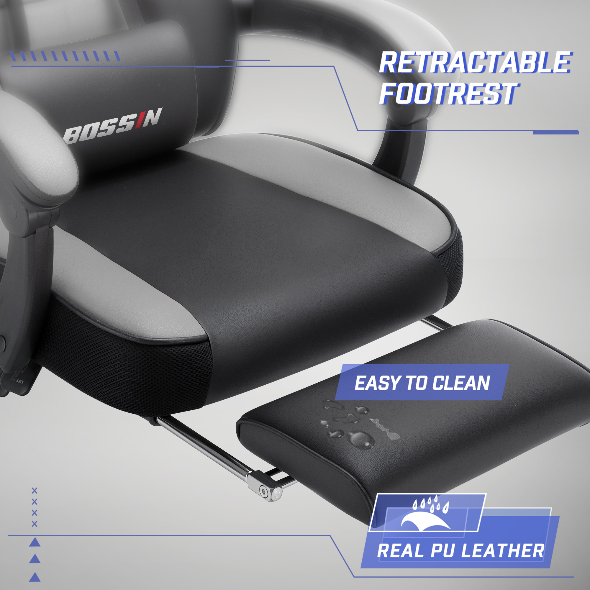 Bossin Gaming Chair with Massage, Footrest, and Lumbar Support photo 6