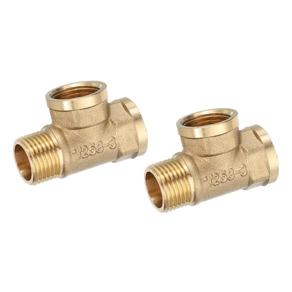 Uxcell Brass Tee Pipe Fitting, G1/2"(Female x Female x Male) 3 Way T-Connector 2pcs