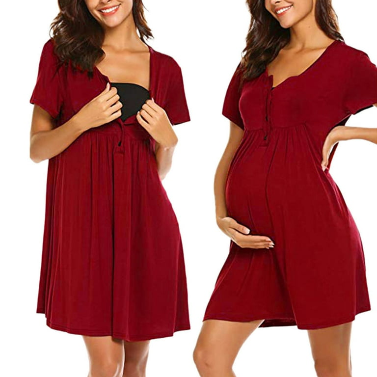 Maternity Wedding Dress Long Women s Nursing Maternity Nightshirts Breastfeeding Clothes Short Sleeve Dress Womens Midi Dress Walmart