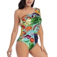 thumbnail image 3 of Pofeuu Vegetable Print Women's One Piece Swimsuits One Shoulder Swimwear Asymmetric Ruffle Monokinis Bathing Suits-Large, 3 of 6