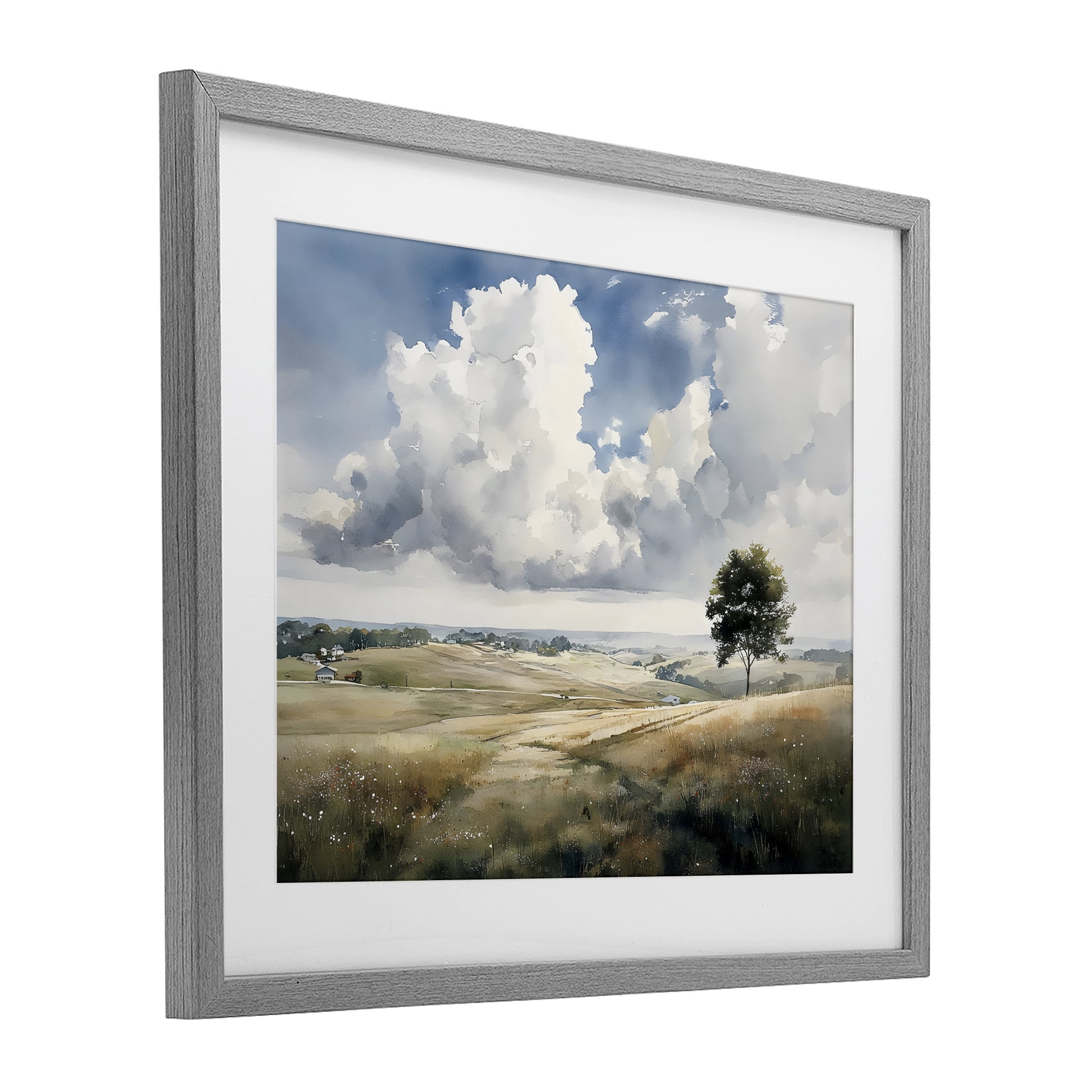 Stupell Industries Pretty Hills with Solitary Tree Gray Framed Print Under Glass, design by Franklyn Gregory