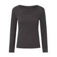 thumbnail image 3 of WERYOUNG Girl's T-Shirts Solid Color Long Sleeve U Neck Kids Slim Fit Ribbed T Shirts Daily Wear Relaxed Fit Tee Shirts Home Lounging Breathable Cozy Children Tops, 3 of 4