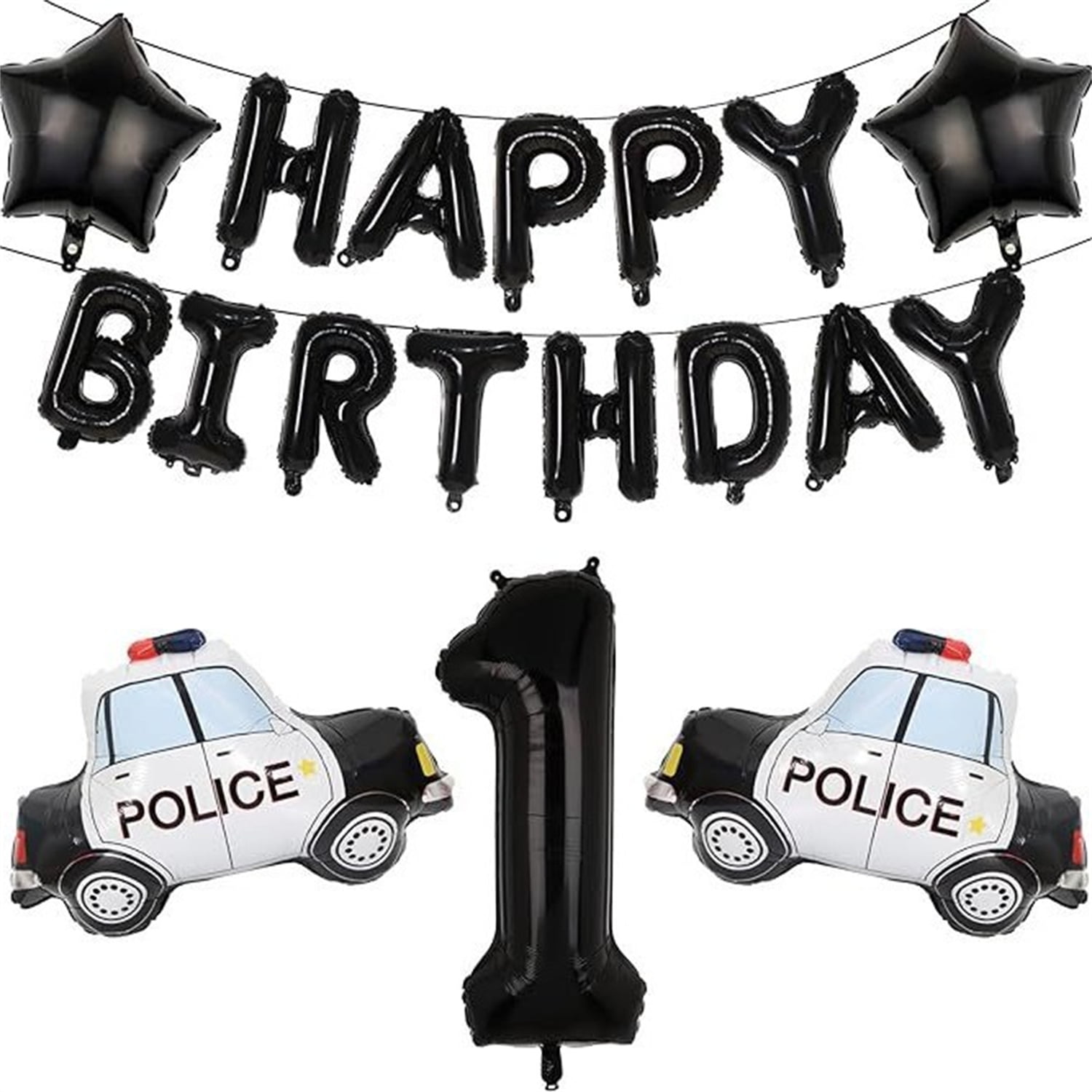 Police Themed Party Decorations Set, Happy birthday balloon , Police Car Foil Balloons, 40inch Number 2 Balloon For Kids Boys Police Themed Party Decoration