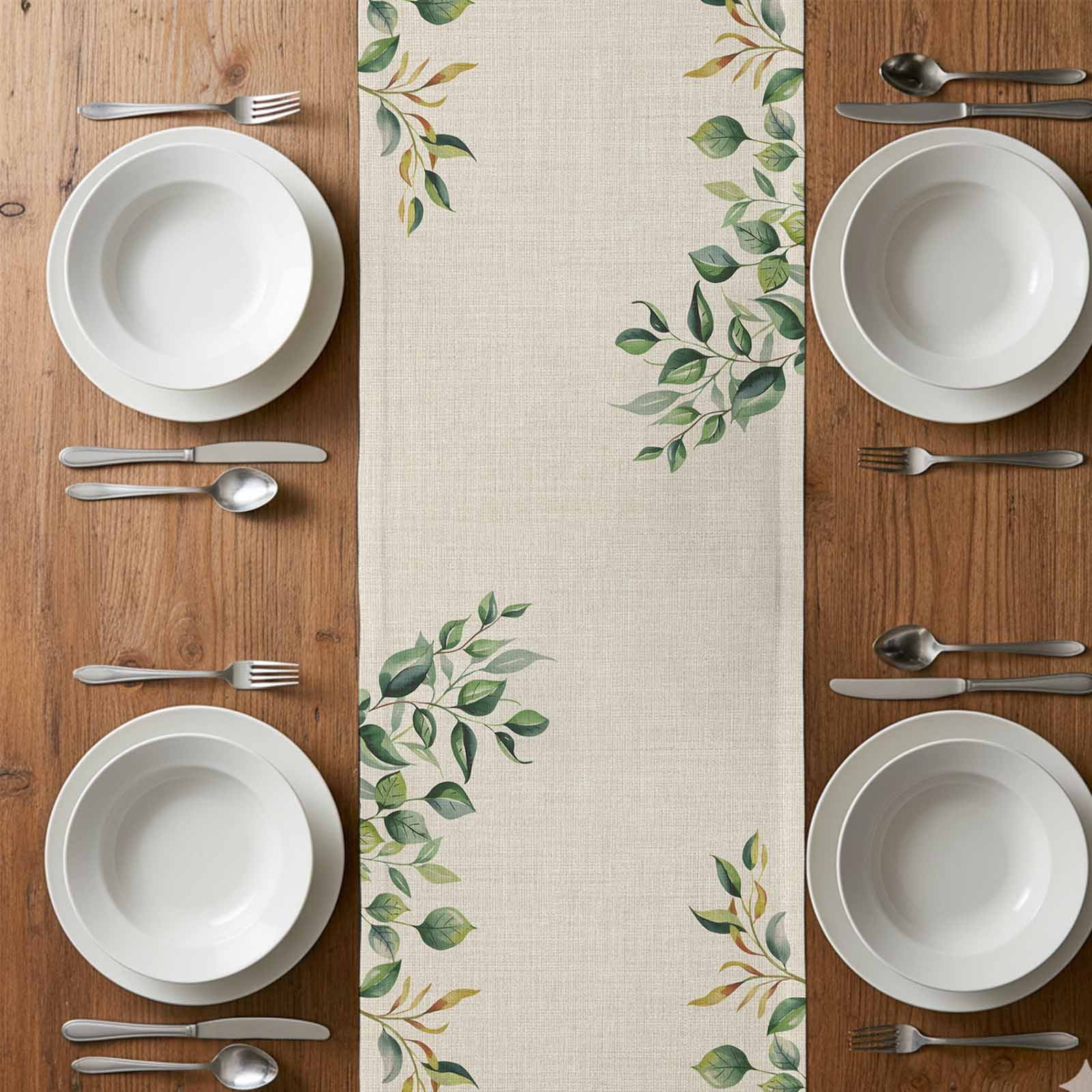 Spring Leaf Cotton Linen Table Runner Summer Floral Countryside Linen Dining Table Runners for Home Decor Party Dining Room Restaurant Kitchen 13" x 90"
