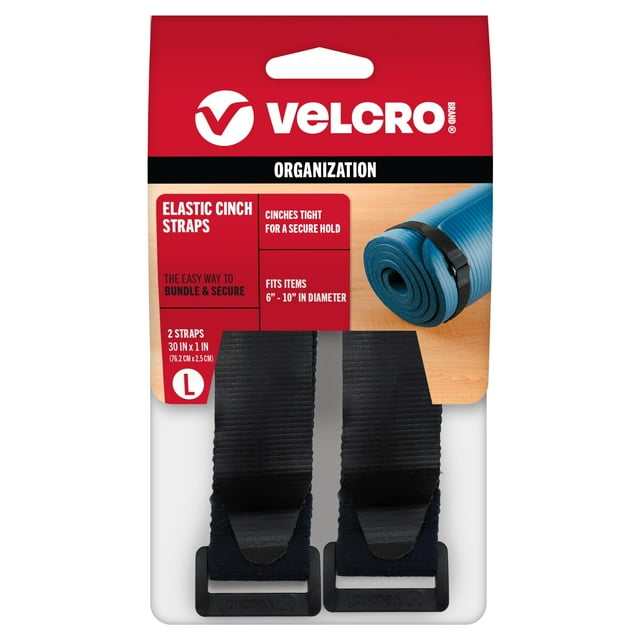 Correas elásticas de la marca VELCRO, multiusos, negras, 76 cm x 2,5 cm, paquete de 2