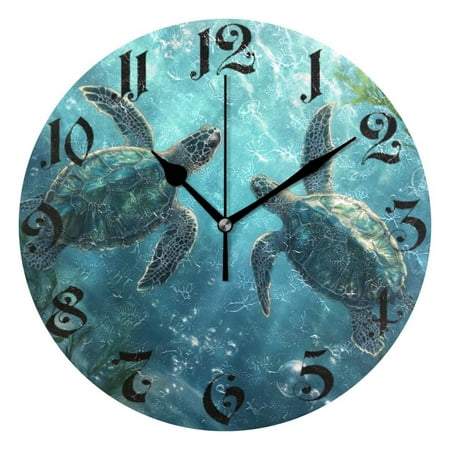 DEIARA Sea Turtles Burgundy Butterfly Wall Clock 10 in Silent Mechanism Battery Operated Retro photo DEIARA Sea Turtles Burgundy Butterfly Wall Clock 10 in Silent Mechanism Battery Operated Retro