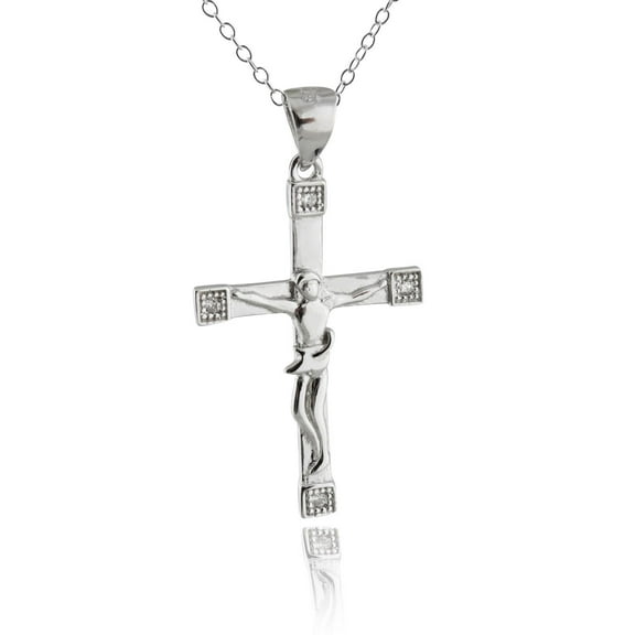Sterling Silver Crucifix Pendant Necklace, 18" Chain