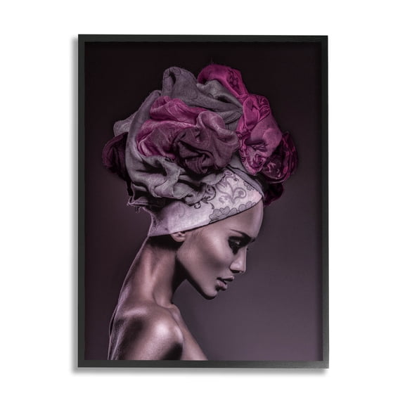 Woman Floral Headwrap Portrait Botanical & Floral Photograph Black Framed Art Print Wall Art
