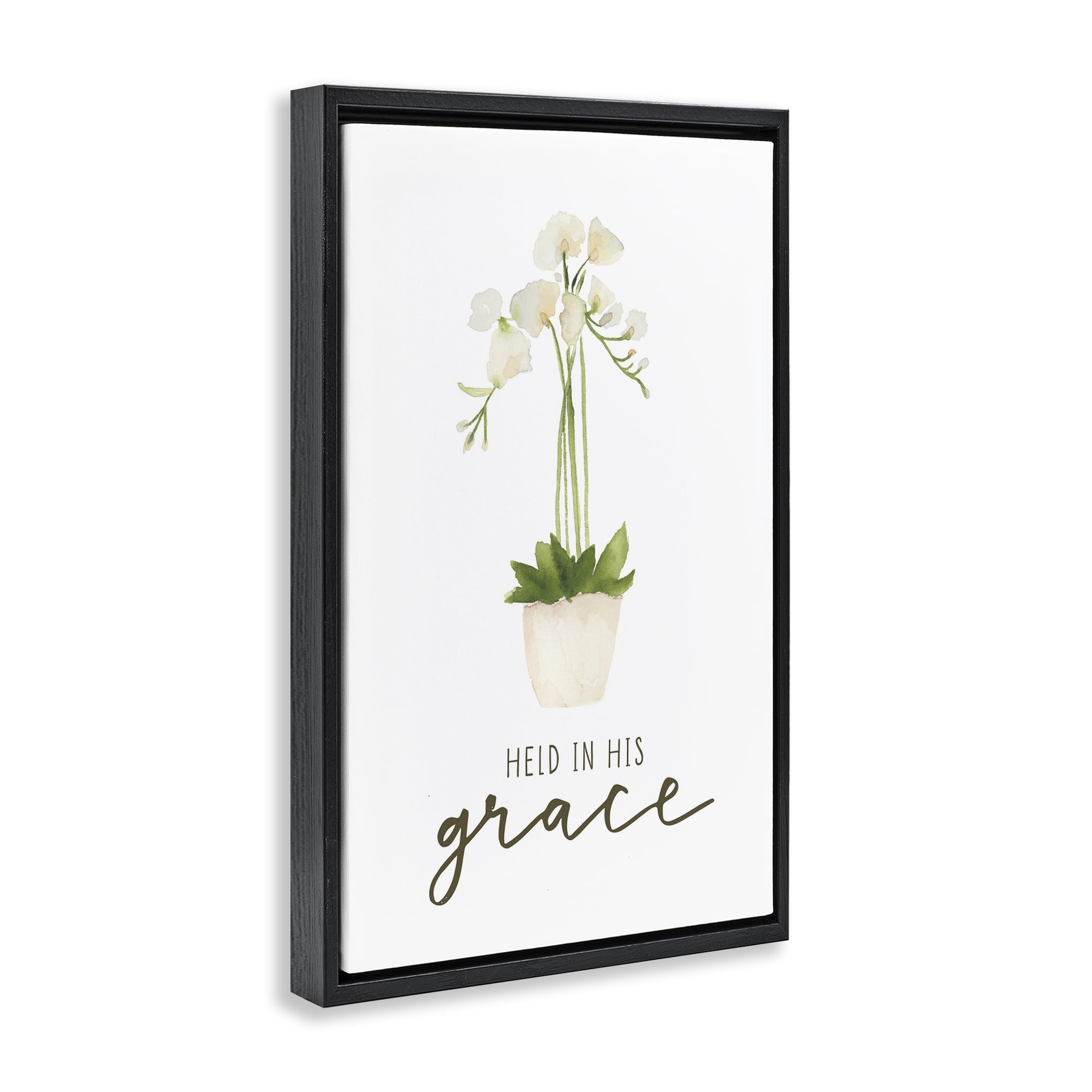 Stupell Industries Held In His Grace Botanical & Floral Painting Black Floater Framed Art Print Wall Art, 17 x 25