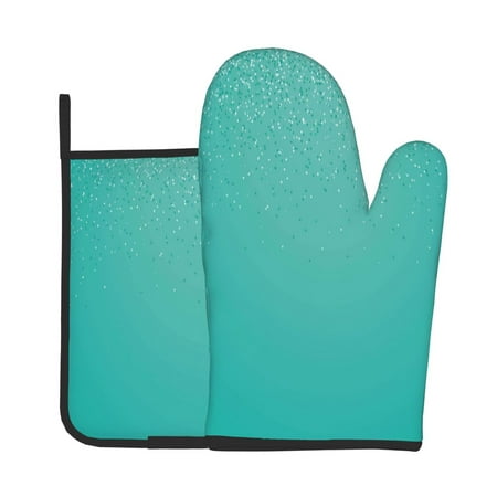 

Jgfou Turquoise Glitter Pattern Oven Mitts and Pot Holders Sets Heat Resistant Oven Mittens Soft Lining Extra Thicken Long Kitchen Cotton Oven Glove for Cooking