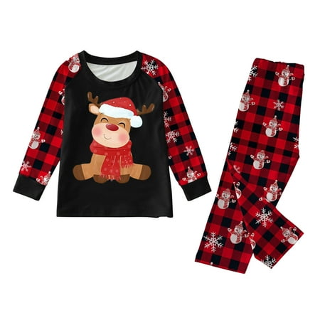 

Christmas Pajamas for Family Parent-Child Outfit Winter Fall Deer Print Plaid Long Sleeved Trouser Matching Pajama Sets