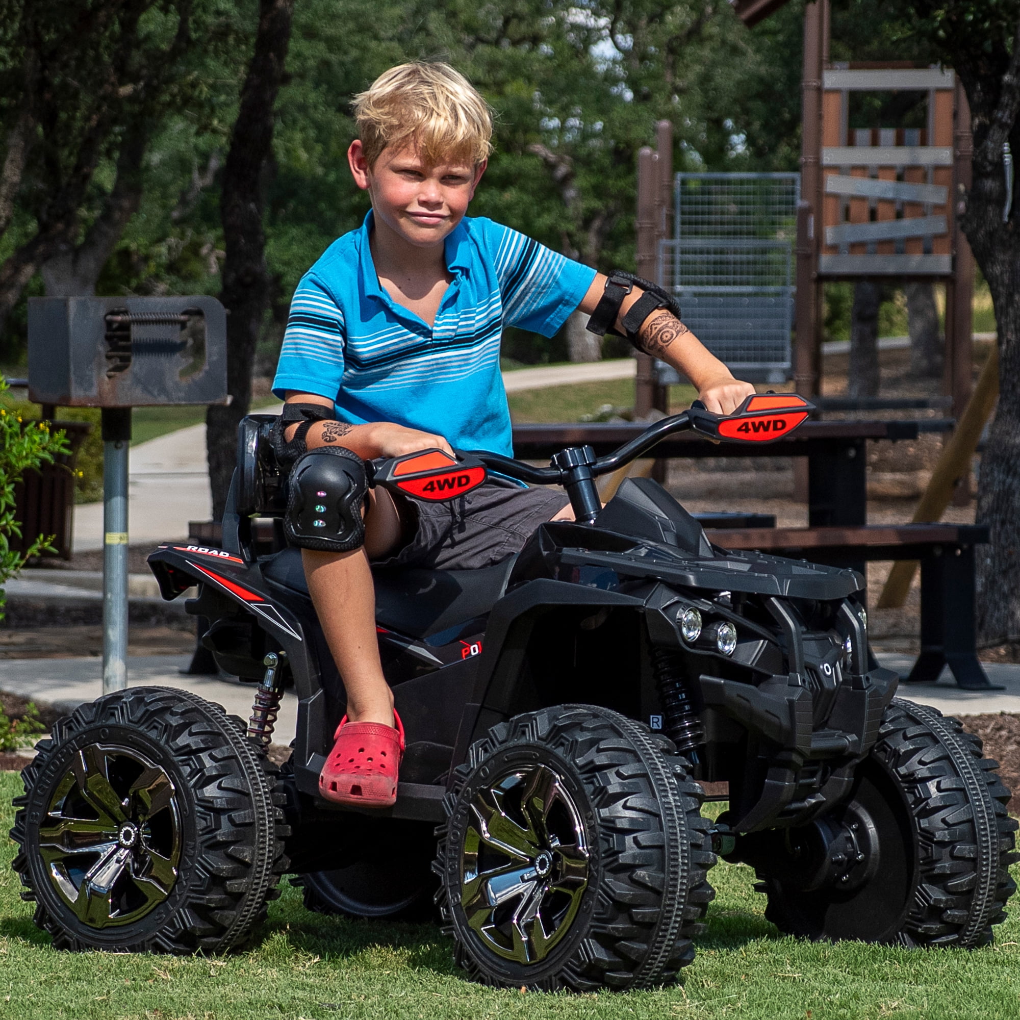 4 Wheeler for Kids, Joyracer 4WD Electric Atv for Kids, 24 Volt Ride on Toys, Outdoor Gift with 800W Motor, Bluetooth Music, Horn, LED, Black