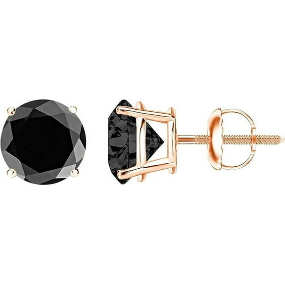 Dazzlingdaimonds Jewels 925 Sterling Silver 1.50 Ct Round Cut Black Diamond 4 Prong Screw Back Stud Earring's 14K Rose Gold Plated For Women's