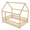 thumbnail image 6 of Leumius Full Size Floor Bed with House Roof Frame, Fence Guardrails Montessori Floor Bed for Boys Girls Natural, 6 of 7