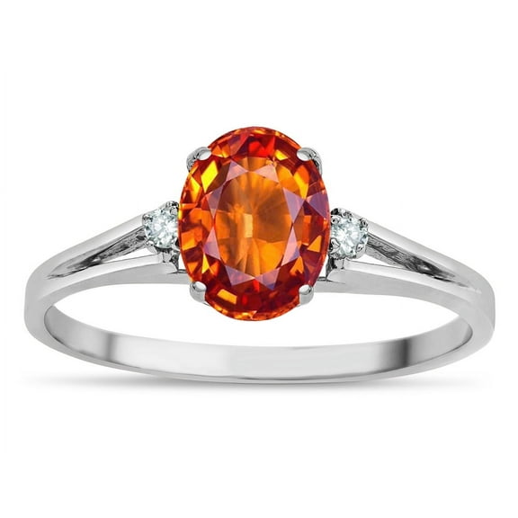 Star K � Oval 8x6 Simulated Orange Mexican Fire Opal Split Shank Three Stone Engagement Promise Ring
