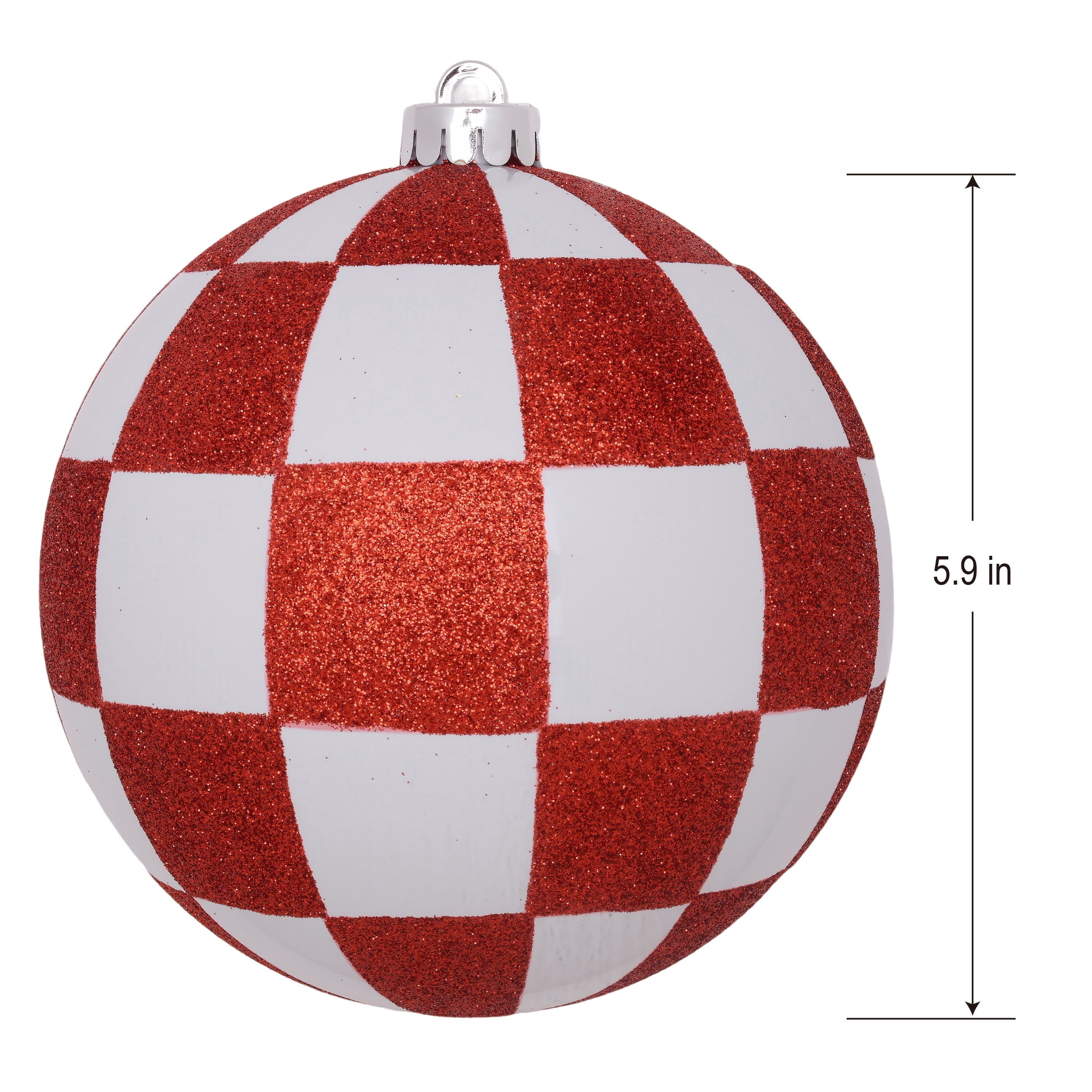 4-Count Red and White Checkered Ball Shatterproof Christmas Ornaments, 6.8", by Holiday Time