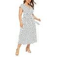 thumbnail image 4 of Frontwalk Women Dresses Polka Dot Sundress Button Shirt Dress Ladies Ruched Sleeveless White 5XL, 4 of 6
