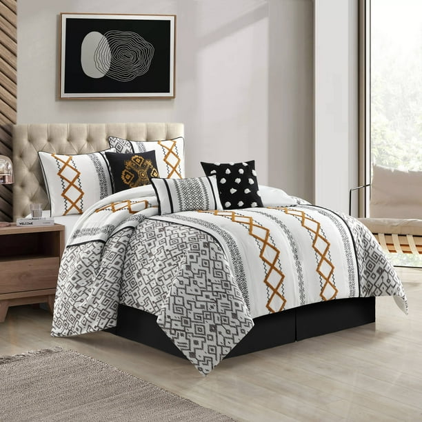 Nanshing Jamie 7 Piece Geometric Comforter Set Blackgold King 6398