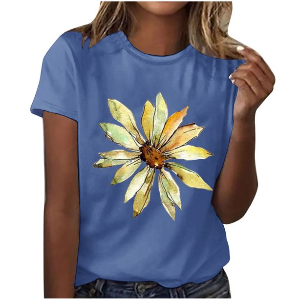 Fiudx Liquidación de Ahorros de Verano Camisas Estampadas a La Moda para Mujer, Camisetas de Manga Corta, Blusas