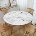 thumbnail image 2 of White Marble Round Fitted Tablecloth with Elastic Edged, Waterproof Stretch Washable Table Cover for Outdoor Indoor Patio Kitchen - Fits Tables 45" to 50" Diameter, 2 of 9