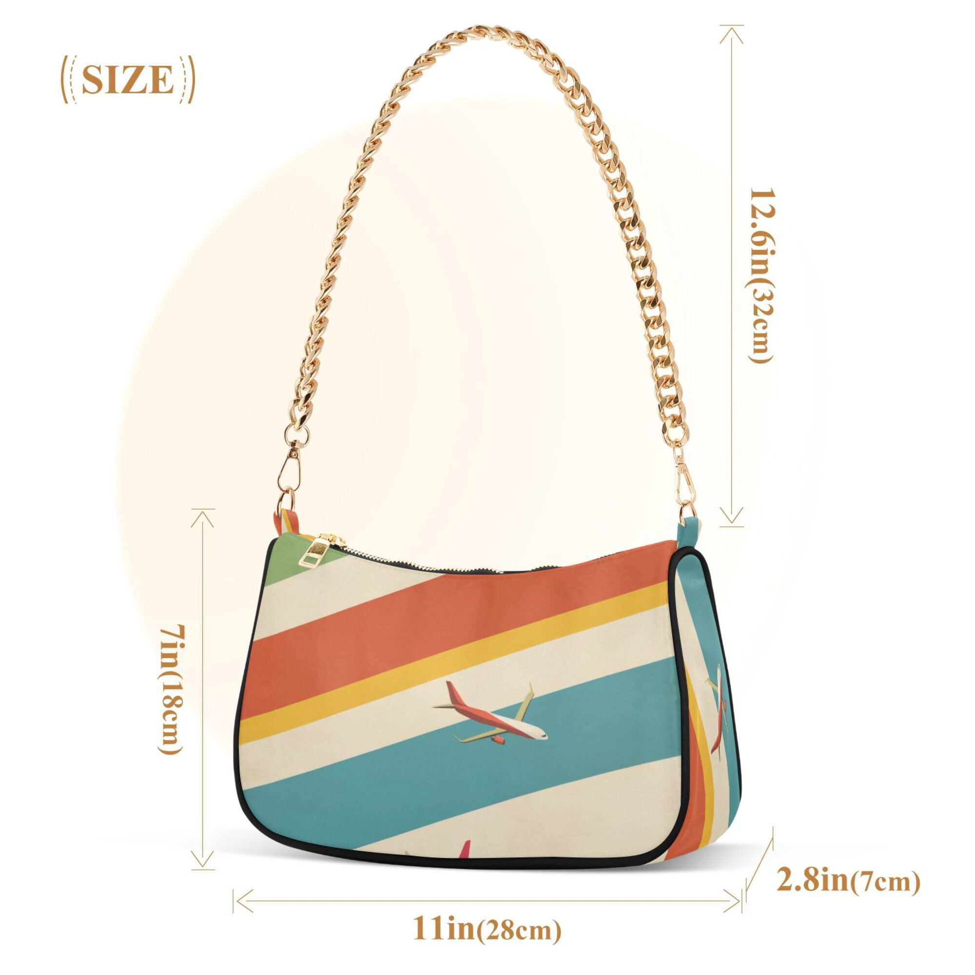 FORMRS Womens Shoulder Bag with Chain Strap Clutch Purse Cute Tote Handbag, Colorful Plane
