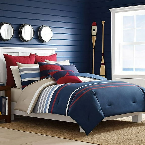 Nautica Bradford Full/Queen Duvet Cover Set in Navy/Red