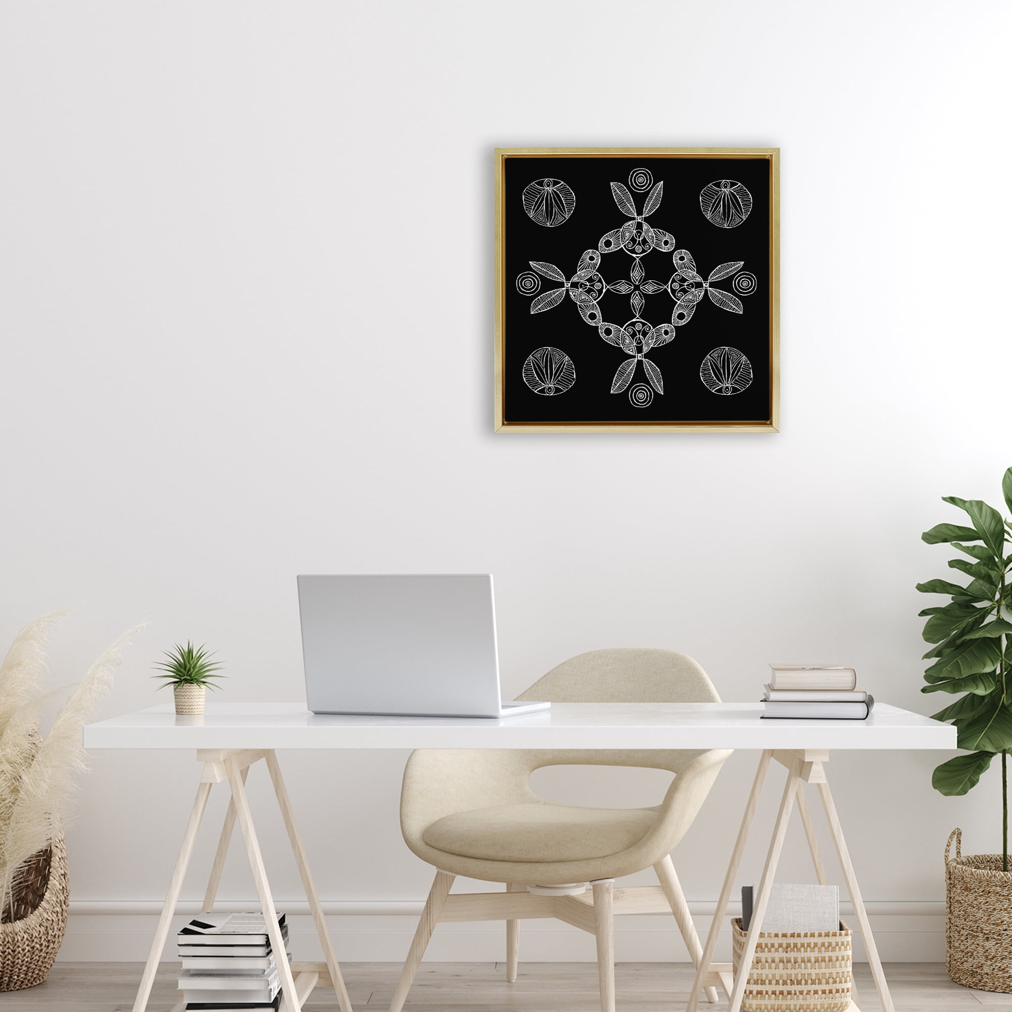 Stupell Industries Circular Symmetry Elementals Gold Framed Floater Canvas Wall Art, design by El Perkin