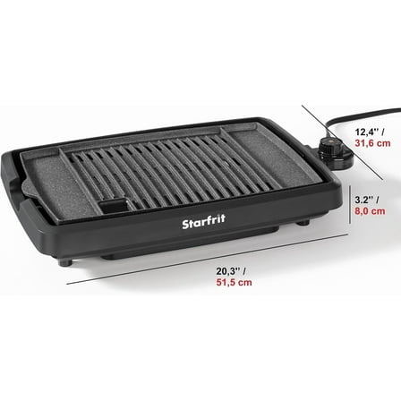 The Rock Indoor Smokeless Electric BBQ Grill - Non-Stick 10" x 16" Cooking Surface - Adjustable Temperature
