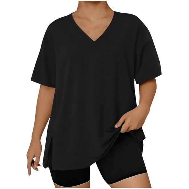 Mujeres Más Tamaño Manga Larga Tops Color Sólido Doblado Hendidura V Cuello Suéter, Mujeres Más Tamaño Manga Larga Tops Casual de Moda Toda la Temporada Diario