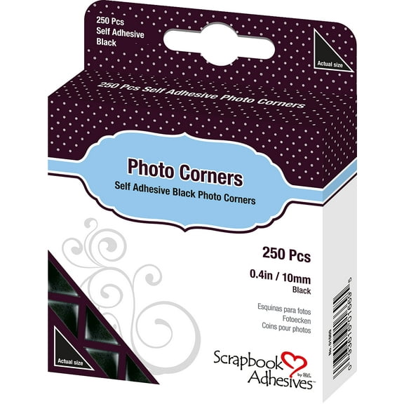 Scrapbook Adhesives Photo Corners Self-Adhesive .375" 250/Pk-Black