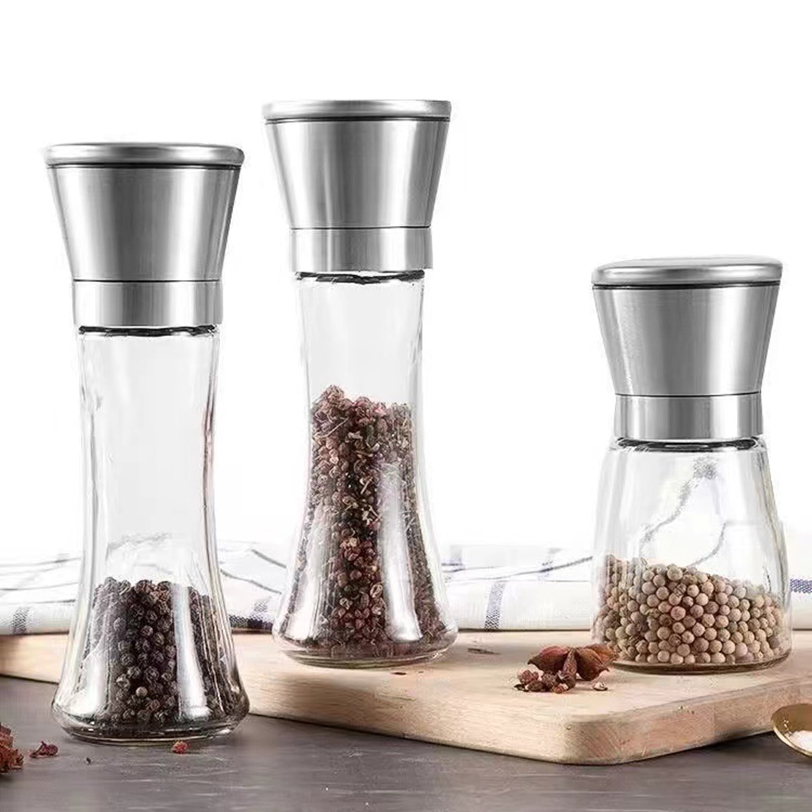 Jkung 2Pcs Pepper And Salt Grinder Refillable Stainless Steel Mill with Adjustable Coarseness Manual Spice Grinder for Kitchen Home Restaurant