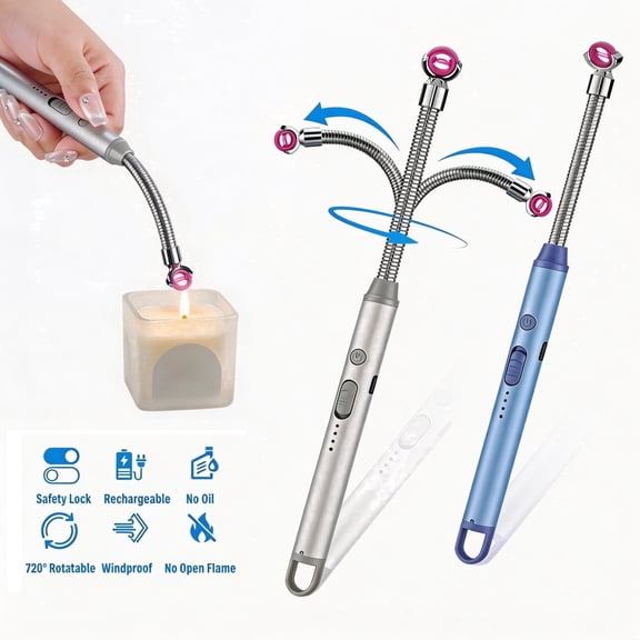2 Pcs Rechargeable Electric Lighter - Windproof Flameless Plasma Arc Candle Lighter for Grill, Camping, Stove,720° Flexible Long Neck Lighter,Anti-mis-touch Head