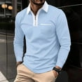 thumbnail image 2 of Huresd Mens Polo Shirts Quarter Zipper Breathable Shirts for Men Fashion Collared Long Sleeve Shirt Light Blue 2XL, 2 of 5