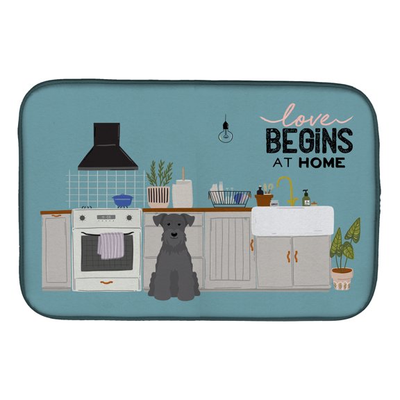 Black Miniature Schnauzer Kitchen Scene Dish Drying Mat