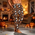 thumbnail image 4 of Men's Halloween Pajama Pants, Gradient Bat Print Drawstring Joggers with Pockets, Tapered Cuffed Soft Holiday Sleep Pants for Men Earthy Yellow B S, 4 of 7