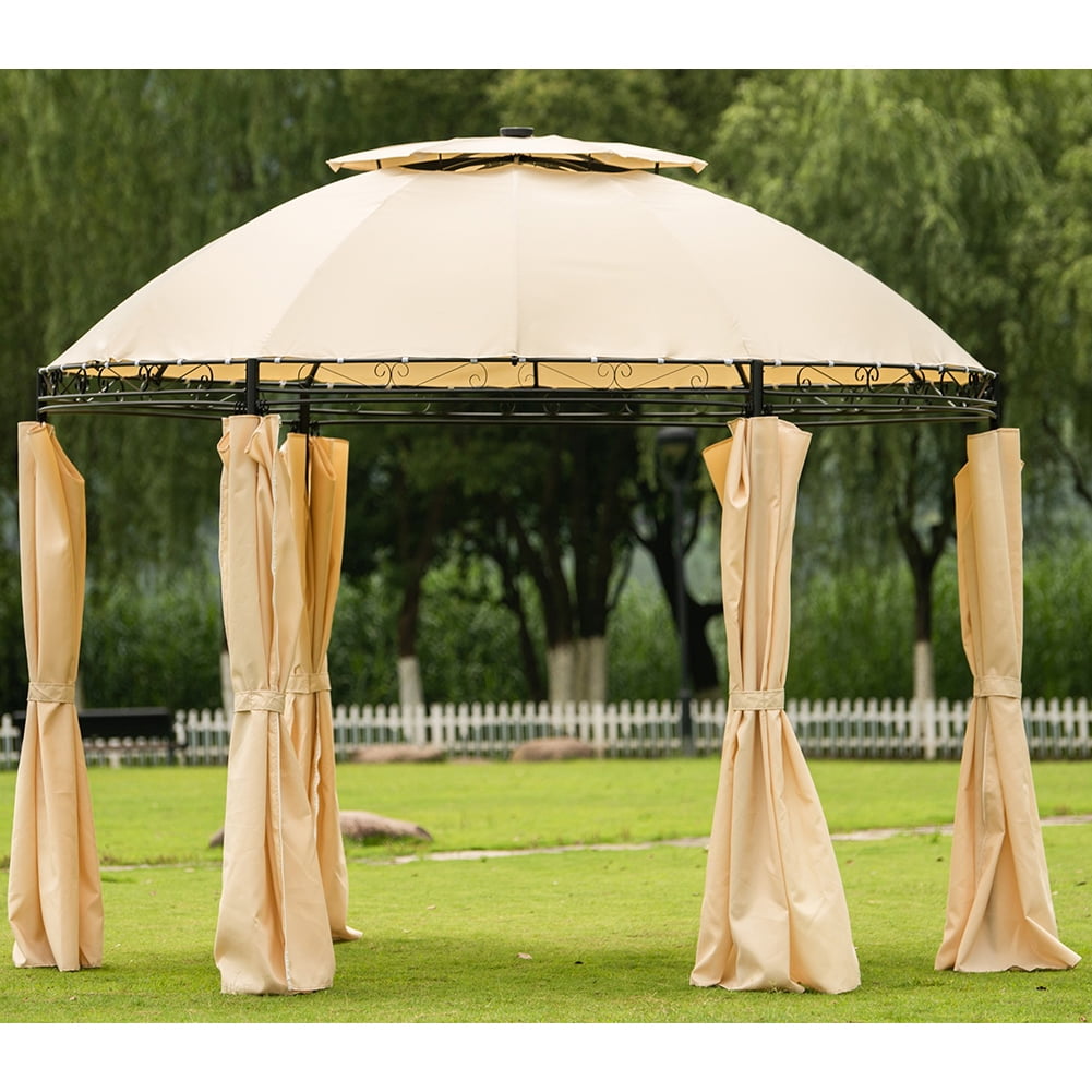 Lowestbest Outdoor Canopy, Round Soft Roof Pavilion with Detachable Curtains, Khaki Lowestbest Outdoor Canopy, Round Soft Roof Pavilion with Detachable Curtains, Khaki
