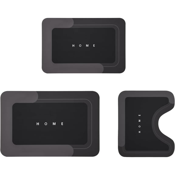 CHICAURA Stain Resistant Bath Mat, 3 pack Assorted Sizes, Black