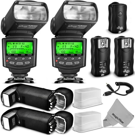 Flash Trigger Set Altura Photo Studio Pro Flash Kit for NIKON DSLR Bundle with 2pcs I-TTL Flash AP-N1001, Dual Wireless Flash Trigger Set and Accessories ()