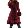 thumbnail image 4 of Luwomo Long Fur Coats for Women Fur Jacket Winter Warm Long Parka Overcoat with Fur Collar Outwear,Red,3XL, 4 of 8