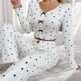 thumbnail image 6 of ZPAQI Heart Pattern V Neck Long Sleeve Sleepwear Set Ruffled Edge Pajamas Loungewear, 6 of 15