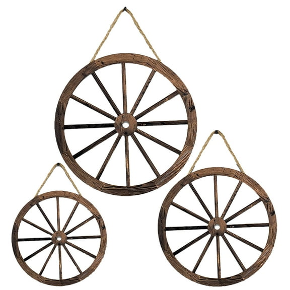 said 3Pcs Party Hanging Decor Wooden Wagon Wheel Pendant Retro Round Wheel Hanging Decor
