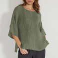 thumbnail image 2 of Youmylove T-Shirts Femmes Hauts Été Femmes Manches 3/4 Col Rond Imprimé Floral Haut Ample T-Shirts Tunique en Lin Décontractée Blouse Tee Décontractée, 2 of 5